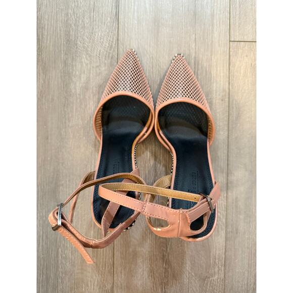 ASOS Blush Nude Mesh Pointed-Toe Ankle Strap Heels – Size 9 - Picture 2 of 6